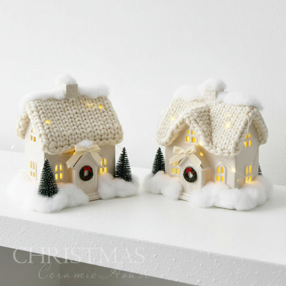 Maison d'arbre de noël en céramique, ornement créatif et lumineux, maison de neige, petite scène de noël, ornement de bureau