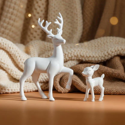 Lot de 2 figurines kawaii de cerfs mignons, décoration Noël et chambre d’enfants, sculptures féériques pour la maison